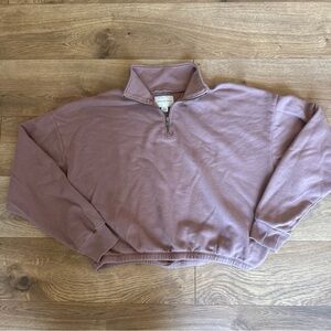 American Eagle Mauve Cropped 1/4 Zip Pullover Women's Small